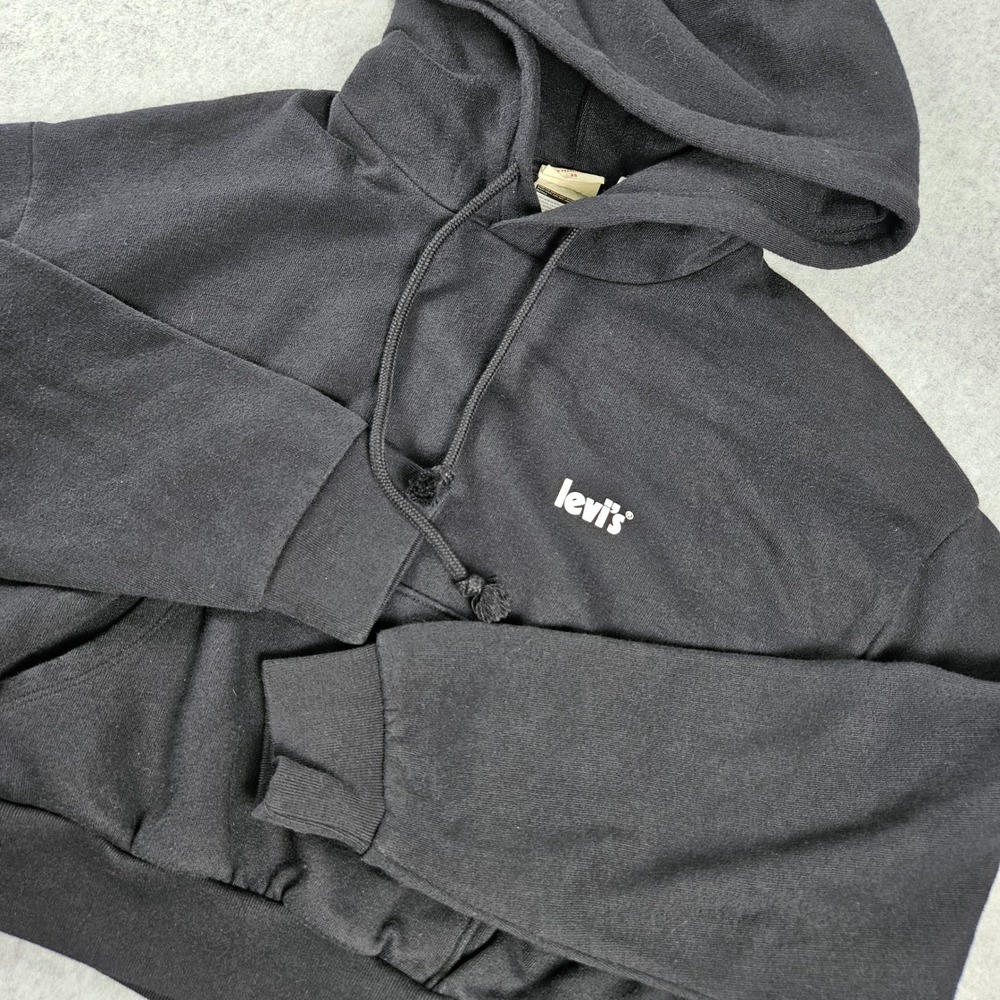 Levis Womens Cropped Hoodie Black Logo Pullover Sweatshirt A1782-0001 XS